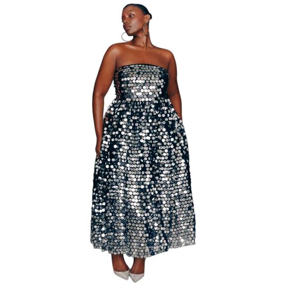 NWT ELOUII Silver Paillette Strapless Dress With Full Skirt $219 Size 18 - Picture 5 of 11